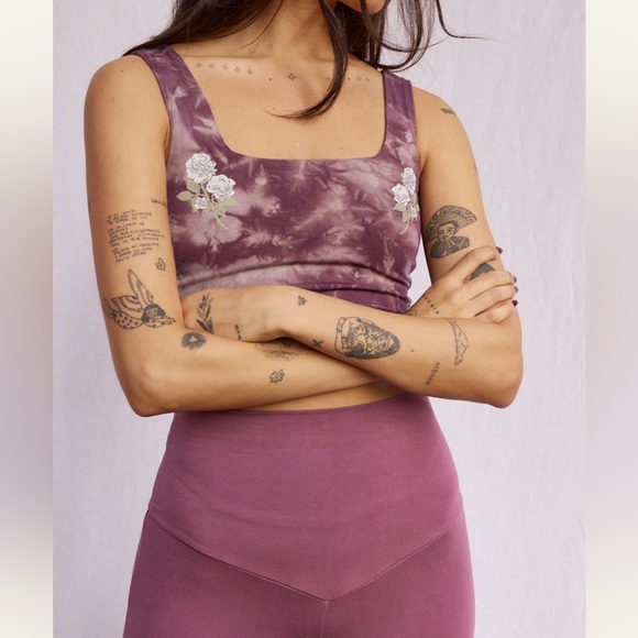 Purusha People Frozen Garden Square Top Tank Mauve Plum Flower Bra Medium NEW - Picture 4 of 12